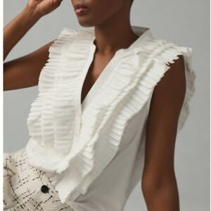 Anthropologie White Ruffled Blouse
